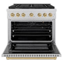 ZLINE Autograph Edition 36 in. 5.2 cu. ft. Paramount Gas Range with 6 Burner Cooktop and Convection Gas Oven in Satin Stainless Steel and Champagne Bronze Accents, Open Box-Great Condition