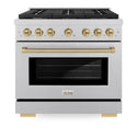 ZLINE Autograph Edition 36 in. 5.2 cu. ft. Paramount Gas Range with 6 Burner Cooktop and Convection Gas Oven in Satin Stainless Steel and Champagne Bronze Accents, Open Box-Great Condition