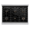 ZLINE Autograph Edition 36 in. 5.2 cu. ft. Paramount Gas Range with 6 Burner Cooktop and Convection Gas Oven in Satin Stainless Steel and Champagne Bronze Accents (SGRSZ-36-CB)