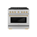 ZLINE Autograph Edition 36 in. 5.2 cu. ft. Paramount Gas Range with 6 Burner Cooktop and Convection Gas Oven in Satin Stainless Steel and Polished Gold Accents, Open Box-Great Condition