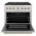 ZLINE Autograph Edition 36 in. 5.2 cu. ft. Paramount Gas Range with 6 Burner Cooktop and Convection Gas Oven in Satin Stainless Steel and Polished Gold Accents, Open Box-Good Condition