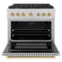ZLINE Autograph Edition 36 in. 5.2 cu. ft. Paramount Gas Range with 6 Burner Cooktop and Convection Gas Oven in Satin Stainless Steel and Polished Gold Accents, Open Box-Great Condition