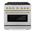 ZLINE Autograph Edition 36 in. 5.2 cu. ft. Paramount Gas Range with 6 Burner Cooktop and Convection Gas Oven in Satin Stainless Steel and Polished Gold Accents, Open Box-Great Condition