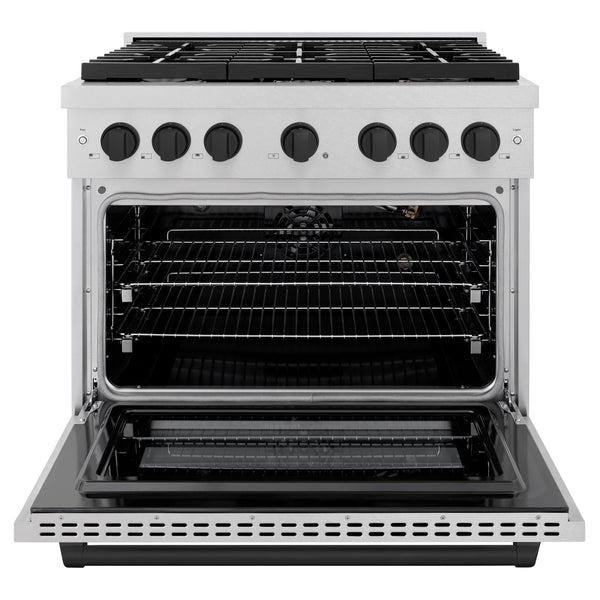 ZLINE Autograph Edition 36 in. 5.2 cu. ft. Paramount Gas Range with 6 Burner Cooktop and Convection Gas Oven in Satin Stainless Steel and Matte Black Accents, Open Box-Great Condition