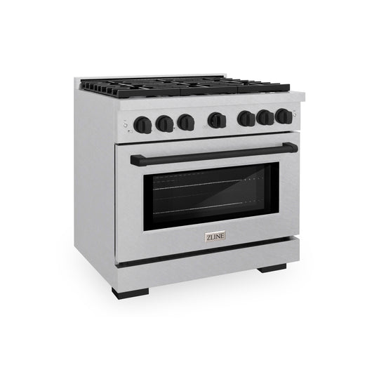 ZLINE Autograph Edition 36 in. 5.2 cu. ft. Paramount Gas Range with 6 Burner Cooktop and Convection Gas Oven in Satin Stainless Steel and Matte Black Accents, Open Box-Great Condition