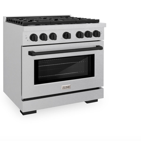 ZLINE Autograph Edition 36 in. 5.2 cu. ft. Paramount Gas Range with 6 Burner Cooktop and Convection Gas Oven in Satin Stainless Steel and Matte Black Accents (SGRSZ-36-MB)