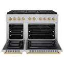 ZLINE Autograph Edition 48 in. 6.7 cu. ft. Paramount Double Oven Gas Range with 8 Burner Cooktop in Satin Stainless Steel and Champagne Bronze Accents, Open Box-Good Condition