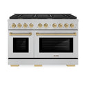 ZLINE Autograph Edition 48 in. 6.7 cu. ft. Paramount Double Oven Gas Range with 8 Burner Cooktop in Satin Stainless Steel and Champagne Bronze Accents, Open Box-Great Condition