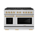 ZLINE Autograph Edition 48 in. 6.7 cu. ft. Paramount Double Oven Gas Range with 8 Burner Cooktop in Satin Stainless Steel and Polished Gold Accents, Open Box-Great Condition