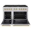 ZLINE Autograph Edition 48 in. 6.7 cu. ft. Paramount Double Oven Gas Range with 8 Burner Cooktop in Satin Stainless Steel and Polished Gold Accents, Open Box-Great Condition