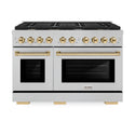 ZLINE Autograph Edition 48 in. 6.7 cu. ft. Paramount Double Oven Gas Range with 8 Burner Cooktop in Satin Stainless Steel and Polished Gold Accents, Open Box-Great Condition