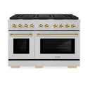 ZLINE Autograph Edition 48 in. 6.7 cu. ft. Paramount Double Oven Gas Range with 8 Burner Cooktop in Satin Stainless Steel and Polished Gold Accents, Open Box-Good Condition