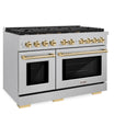 ZLINE Autograph Edition 48 in. 6.7 cu. ft. Paramount Double Oven Gas Range with 8 Burner Cooktop in Satin Stainless Steel and Polished Gold Accents, Open Box-Great Condition