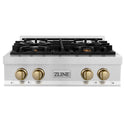 ZLINE Autograph Edition 30 in. Legacy Gas Rangetop with 4 Burners and Porcelain Cooktop in Satin Stainless Steel with Polished Gold Accents (RTSZ-30-G)