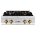 ZLINE Autograph Edition 30 in. Legacy Gas Rangetop with 4 Burners and Porcelain Cooktop in Satin Stainless Steel with Champagne Bronze Accents, Open Box-Good Condition