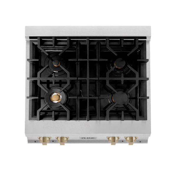 ZLINE Autograph Edition 30 in. Legacy Gas Rangetop with 4 Burners and Porcelain Cooktop in Satin Stainless Steel with Champagne Bronze Accents, Open Box-Great Condition