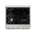 ZLINE Autograph Edition 30 in. Legacy Gas Rangetop with 4 Burners and Porcelain Cooktop in Satin Stainless Steel with Polished Gold Accents (RTSZ-30-G)