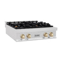 ZLINE Autograph Edition 30 in. Legacy Gas Rangetop with 4 Burners and Porcelain Cooktop in Satin Stainless Steel with Polished Gold Accents, Open Box-Great Condition