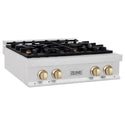 ZLINE Autograph Edition 30 in. Legacy Gas Rangetop with 4 Burners and Porcelain Cooktop in Satin Stainless Steel with Polished Gold Accents, Open Box-Great Condition