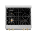 ZLINE Autograph Edition 30 in. Legacy Gas Rangetop with 4 Burners and Porcelain Cooktop in Satin Stainless Steel with Polished Gold Accents, Open Box-Great Condition