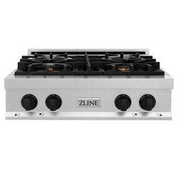 ZLINE Autograph Edition 30 in. Legacy Gas Rangetop with 4 Burners and Porcelain Cooktop in Satin Stainless Steel with Matte Black Accents (RTSZ-30-MB)