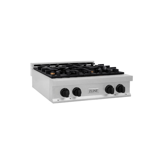 ZLINE Autograph Edition 30 in. Legacy Gas Rangetop with 4 Burners and Porcelain Cooktop in Satin Stainless Steel with Matte Black Accents, Open Box-Great Condition