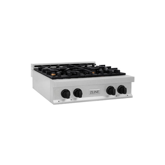 ZLINE Autograph Edition 30 in. Legacy Gas Rangetop with 4 Burners and Porcelain Cooktop in Satin Stainless Steel with Matte Black Accents, Open Box-Good Condition