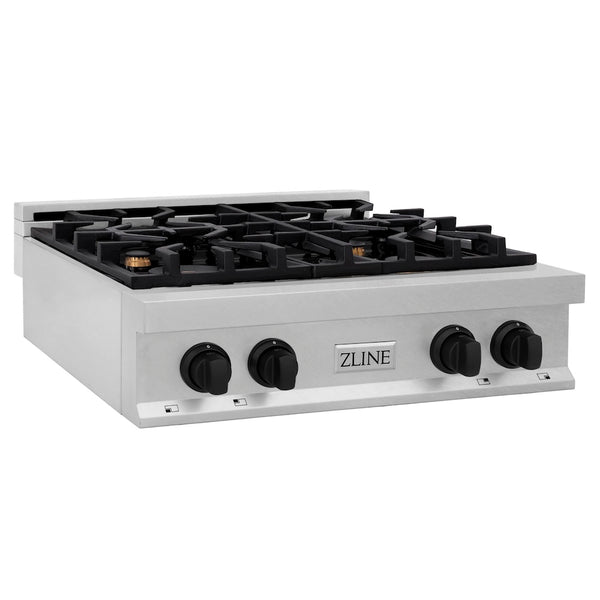 ZLINE Autograph Edition 30 in. Legacy Gas Rangetop with 4 Burners and Porcelain Cooktop in Satin Stainless Steel with Matte Black Accents, Open Box-Great Condition