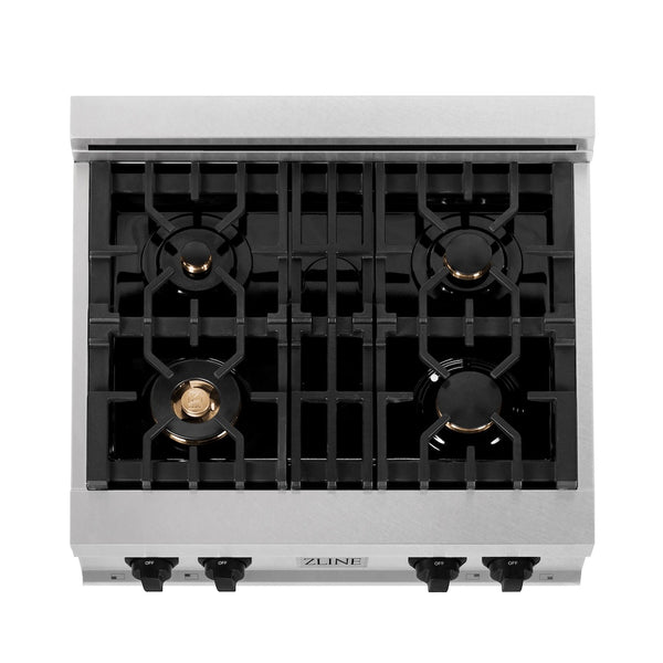 ZLINE Autograph Edition 30 in. Legacy Gas Rangetop with 4 Burners and Porcelain Cooktop in Satin Stainless Steel with Matte Black Accents, Open Box-Great Condition
