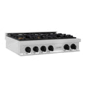 ZLINE Autograph Edition 36 in. Legacy Gas Rangetop with 6 Burners and Porcelain Cooktop in Satin Stainless Steel with Matte Black Accents, Open Box-Great Condition