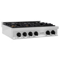 ZLINE Autograph Edition 36 in. Legacy Gas Rangetop with 6 Burners and Porcelain Cooktop in Satin Stainless Steel with Matte Black Accents, Open Box-Great Condition