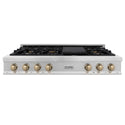ZLINE Autograph Edition 48 in. Legacy Gas Rangetop with 7 Burners and Porcelain Cooktop in Satin Stainless Steel with Champagne Bronze Accents, Open Box-Great Condition