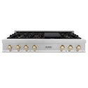 ZLINE Autograph Edition 48 in. Legacy Gas Rangetop with 7 Burners and Porcelain Cooktop in Satin Stainless Steel with Polished Gold Accents, Open Box-Great Condition