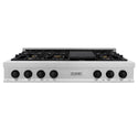 ZLINE Autograph Edition 48 in. Legacy Gas Rangetop with 7 Burners and Porcelain Cooktop in Satin Stainless Steel with Matte Black Accents, Open Box-Great Condition