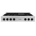 ZLINE Autograph Edition 48 in. Legacy Gas Rangetop with 7 Burners and Porcelain Cooktop in Satin Stainless Steel with Matte Black Accents, Open Box-Good Condition