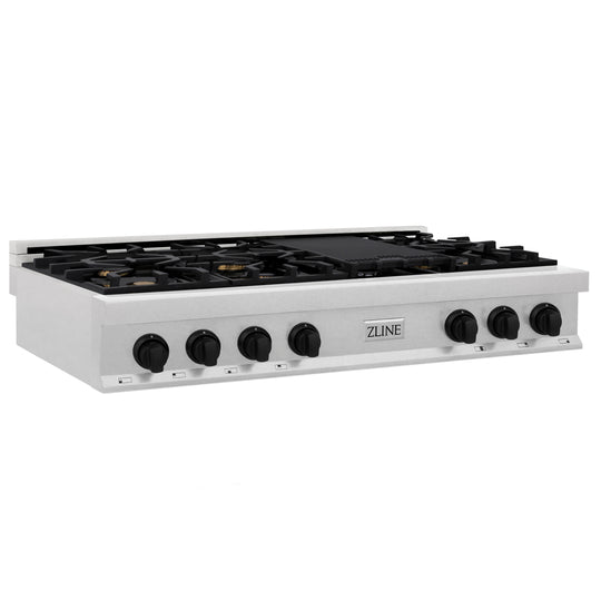 ZLINE Autograph Edition 48 in. Legacy Gas Rangetop with 7 Burners and Porcelain Cooktop in Satin Stainless Steel with Matte Black Accents (RTSZ-48-MB)