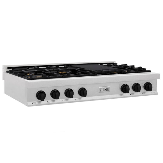 ZLINE Autograph Edition 48 in. Legacy Gas Rangetop with 7 Burners and Porcelain Cooktop in Satin Stainless Steel with Matte Black Accents, Open Box-Great Condition