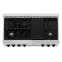 ZLINE Autograph Edition 48 in. Legacy Gas Rangetop with 7 Burners and Porcelain Cooktop in Satin Stainless Steel with Matte Black Accents, Open Box-Good Condition