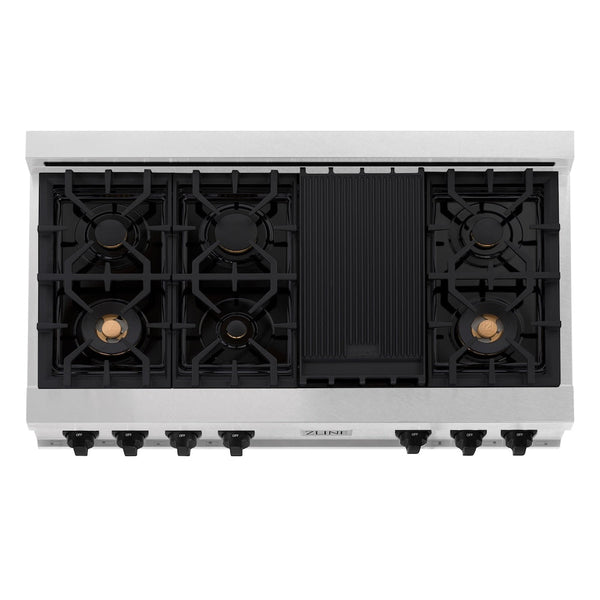 ZLINE Autograph Edition 48 in. Legacy Gas Rangetop with 7 Burners and Porcelain Cooktop in Satin Stainless Steel with Matte Black Accents, Open Box-Good Condition