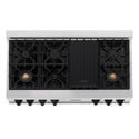 ZLINE Autograph Edition 48 in. Legacy Gas Rangetop with 7 Burners and Porcelain Cooktop in Satin Stainless Steel with Matte Black Accents, Open Box-Great Condition