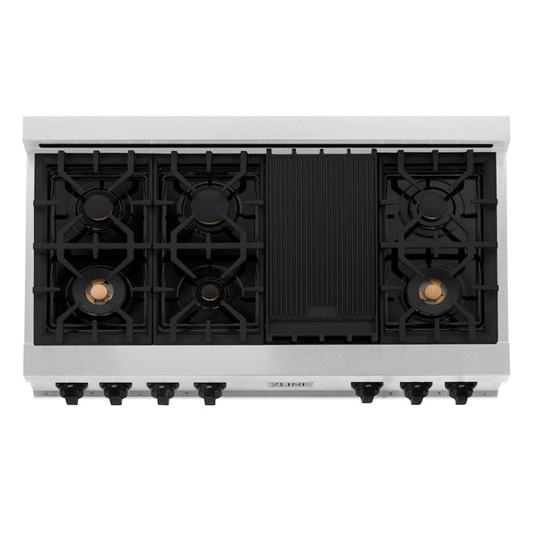 ZLINE Autograph Edition 48 in. Legacy Gas Rangetop with 7 Burners and Porcelain Cooktop in Satin Stainless Steel with Matte Black Accents, Open Box-Great Condition