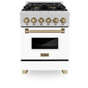 ZLINE Autograph Edition 24 in. 2.8 cu. ft. Legacy Dual Fuel Range with 4 Burner Gas Cooktop and Electric Convection Oven in Satin Stainless Steel with White Matte Door and Champagne Bronze Accents (RASZ-WM-24-CB)