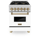 ZLINE Autograph Edition 24 in. 2.8 cu. ft. Legacy Dual Fuel Range with 4 Burner Gas Cooktop and Electric Convection Oven in Satin Stainless Steel with White Matte Door and Champagne Bronze Accents, Open Box-Great Condition