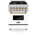 ZLINE Autograph Edition 24 in. 2.8 cu. ft. Legacy Dual Fuel Range with 4 Burner Gas Cooktop and Electric Convection Oven in Satin Stainless Steel with White Matte Door and Champagne Bronze Accents, Open Box-Good Condition