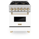 ZLINE Autograph Edition 24 in. 2.8 cu. ft. Legacy Dual Fuel Range with 4 Burner Gas Cooktop and Electric Convection Oven in Satin Stainless Steel with White Matte Door and Polished Gold Accents, Open Box-Good Condition