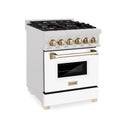 ZLINE Autograph Edition 24 in. 2.8 cu. ft. Legacy Dual Fuel Range with 4 Burner Gas Cooktop and Electric Convection Oven in Satin Stainless Steel with White Matte Door and Polished Gold Accents, Open Box-Good Condition