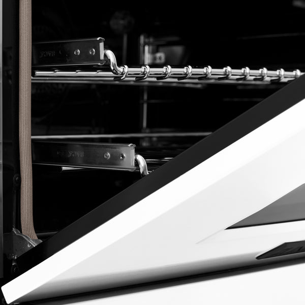 ZLINE Autograph Edition 24 in. 2.8 cu. ft. Legacy Dual Fuel Range with 4 Burner Gas Cooktop and Electric Convection Oven in Satin Stainless Steel with White Matte Door and Matte Black Accents (RASZ-WM-24-MB)