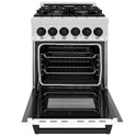 ZLINE Autograph Edition 24 in. 2.8 cu. ft. Legacy Dual Fuel Range with 4 Burner Gas Cooktop and Electric Convection Oven in Satin Stainless Steel with White Matte Door and Matte Black Accents, Open Box-Great Condition