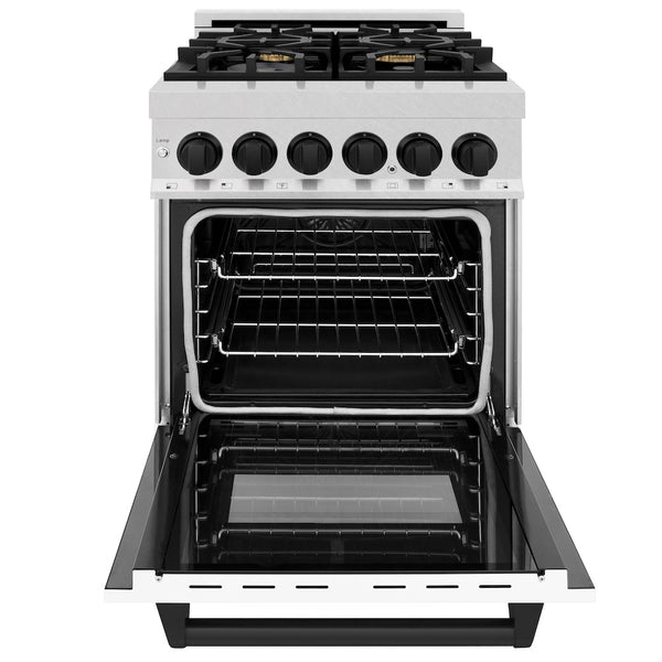 ZLINE Autograph Edition 24 in. 2.8 cu. ft. Legacy Dual Fuel Range with 4 Burner Gas Cooktop and Electric Convection Oven in Satin Stainless Steel with White Matte Door and Matte Black Accents, Open Box-Great Condition