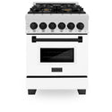 ZLINE Autograph Edition 24 in. 2.8 cu. ft. Legacy Dual Fuel Range with 4 Burner Gas Cooktop and Electric Convection Oven in Satin Stainless Steel with White Matte Door and Matte Black Accents, Open Box-Great Condition